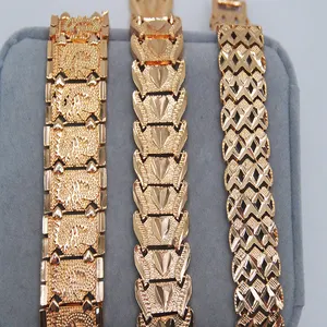 18K Gold Plated Cuban Link Chain Bracelet Bangle for Men Factory Price Vintage Hip Pop Jewelry Set Wholesale Bulk