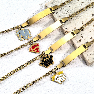 Bracelet en acier inoxydable courbé avec breloques cœur, couronne et papillon, chaîne dorée, cadeau de vacances, bijoux de mode, vente en gros - Product Image 1