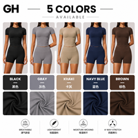 Nouvel arrivage GH : Ensemble de sport sans couture à col rond et manches courtes pour femme, avec effet push-up fessier et contrôle du ventre, séchage rapide, idéal pour le yoga