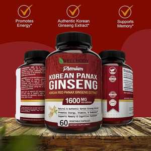 Wellbody OEM/ODM/OBM nhân sâm chiết xuất từ rễ viên nang ashwaganda Nhân Sâm viên nang Hàn Quốc Đỏ Panax <span class=keywords><strong>Ginseng</strong></span> viên nang - Product Image 5