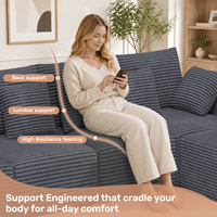 Canapé-lit modulaire extensible et convertible, chaise longue incurvée, en velours rayé, siège profond, canapé sectionnel pour école
