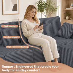 Sofá Cama Modular con Chaise Longue Curvo, Tapizado en Corduroy a Rayas, Asiento Profundo, Espuma de Alta Densidad para Sala de Estar - Product Image 3