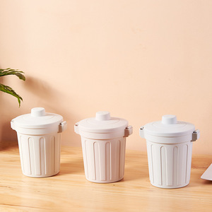 Mini Desktop Trash Can With Lid PP Cylindrical Office Waste Bin Minimalist Style Storage Bucket For Desk Use - Product Image 3