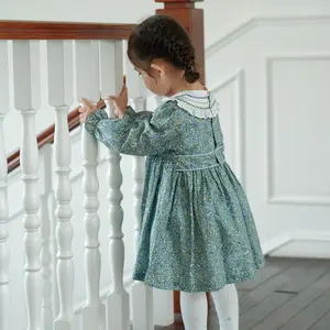 OEM ODM, хлопчатобумажная ткань с длинными рукавами и цветочным принтом, детская одежда, платье для маленьких девочек