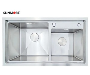 Évier de cuisine double en acier inoxydable fait main, style ferme, à encastrer sous plan, à deux trous, pour usage domestique - Product Image 4