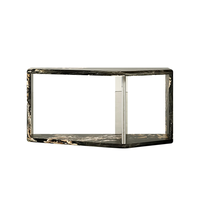 Table console géométrique en marbre poli veiné foncé avec support en acier inoxydable pour l'entrée – Meuble de décoration pour la maison de rêve