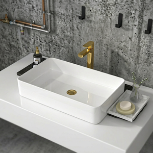 <span class=keywords><strong>Lavabo</strong></span> Moderno Personalizzato con Ampio Piano d'Appoggio in Pietra Artificiale, Elegante Lavandino da <span class=keywords><strong>Bagno</strong></span> per Hotel e Appartamenti - Product Image 1