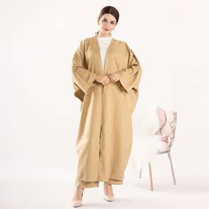 Linen Open Abaya Turkey 2pcs Set Modest Fashion Muslim Set Top <strong>and</strong> Pants Islamic <strong>Clothing</strong> - Product Image 5