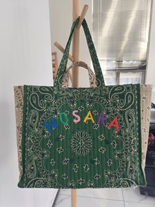 <span class=keywords><strong>Borsa</strong></span> Tote Trapuntata Paisley con Ricamo Colorato a Lettere, <span class=keywords><strong>Borsa</strong></span> a Spalla Reversibile in Cotone Stampato per Spiaggia e Shopping - Product Image 5