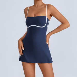 Abbigliamento da palestra con Logo personalizzato gonna da Tennis ad asciugatura rapida tute sportive da donna tuta sportiva da Yoga abito alto elasticizzato abiti Slim - Product Image 4