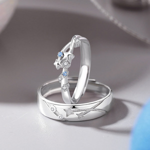 Trang Sức Mạ Bạc 925 Nhẫn Đôi Hở Mưa Đá Zircon Sao Băng Quà Tặng Ngày Valentine Của Người Yêu Lãng Mạn Thiết Kế Nguyên Bản - Product Image 2