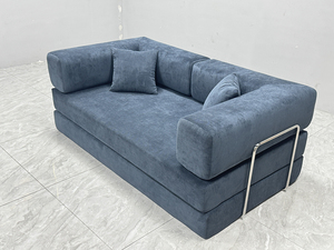 Sofá Cama Convertible Compresible con Estructura Metálica, Tapicería de Pana Azul Marino, Diseño Moderno, 3 Plazas para Sala de Estar y Dormitorio - Product Image 5