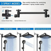 SANIPRO ABS ensemble de douche en acier inoxydable avec jet à main haute pression, pommeau de douche pluie avec bras d'extension réglable