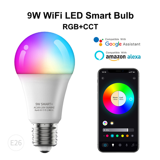 Hot Selling Modern 2700K-6500k/RGB E26 9w WiFi Connection Led Smart Bulb With Timing Function & Musical Rhythm
