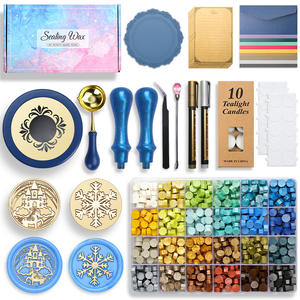 Kit complet de cire à cacheter avec tampons, granulés de cire et outils pour artisanat de mariage, boîte cadeau, ensemble bleu pour débutants - Product Image 1
