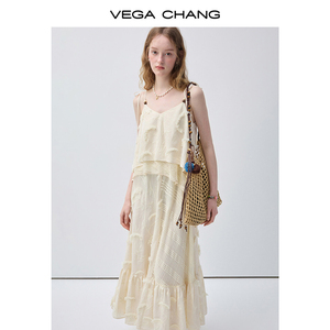 VEGA <strong>CHANG</strong> White Spaghetti Strap Maxi Dress Women with Tassel Embroidery and Tiered Ruffle Design Casual Vacation Style Dress - Product Image 3