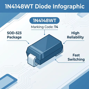 1N4148WT (T4 Marking) SOD-523 ไดโอดสวิตชิ่งสัญญาณขนาดเล็ก ความเร็วสูง ชิ้นส่วน SMD 1N4148WTR 1N4148WT รหัส T4 Marking 1N4148WTR - Product Image 5