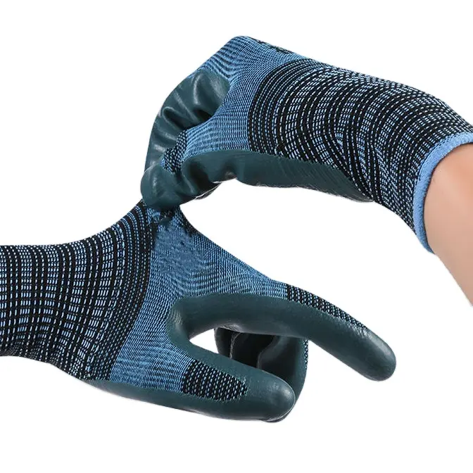 Оптовая продажа, полиэфирные рельефные резиновые латексные садовые перчатки, износостойкие противоскользящие строительные защитные перчатки для страхования труда