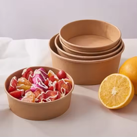 Eco Pack voedselverpakkingscontainers, saladekommen van kraftpapier, wegwerpset voor hotel-afhaalgebruik, geschikt voor het serveren van salade, soep en fruit.