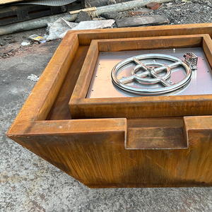 Fontaine d'eau décorative de jardin en acier corten avec cheminée à gaz et cascade - Product Image 4