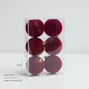 Nouveau produit transfrontalier rouge foncé vin rouge floqué arbre de Noël décoration boule pendentif PVC boule peinte irrégulière - Product Image 6