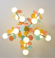 Lustre en verre vert matcha scandinave moderne, design pétale macaron coloré, pour décoration de terrain de jeux, vente en gros