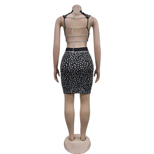 Best Seller Sexy Hot Drilling Hollow <b>Top</b> Short Skirt Two-piece Set Club Women Fashion - Product Image 2