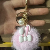 Porte-clés pendentif en peluche lapin mignon coréen populaire sur internet, avec perles, pour sac ou voiture