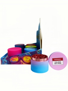 <b>Herb</b> <b>Grinder</b> 6 Pcs Display Box Round Plastic Magnetic Lid Sharp Teeth Colorful Design for Dry <b>Herb</b> Grinding - Product Image 5