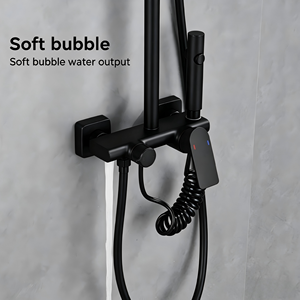 Système de douche noir mat 4 fonctions avec barre coulissante de 1300 mm – Pommeau de pluie carré, douchette à main et pulvérisateur multi-modes - Product Image 3