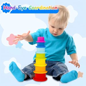 2025 Nueva gran oferta de juguetes de baño para bebés, juguetes apilables de silicona, juguetes de bloques de construcción, juegos Montessori, tazas apilables, bebé Reborn - Product Image 5