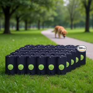 Sacs à crottes de chien, lot de 300, en plastique résistant, pour l'élimination des déchets d'animaux, non parfumés, noirs - Product Image 2
