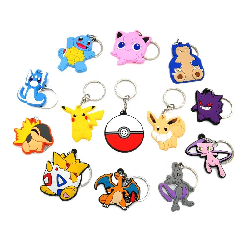 pvc keychain Anime key rings Squirtle Pikachu cartoon key holder fit children kids toys men keys charm trinket wholesale custom