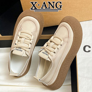 Baskets blanches à semelle épaisse pour femmes, mocassins décontractés en cuir souple antidérapants pour le printemps/été, nouvelles chaussures de marche - Product Image 4