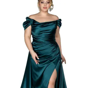 Elegant Plus Size Evening Dress 2022 Charming A Line Satin Prom Dresses Split Front Graduation Dress