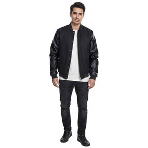 Custom Men's Cotton Body Front Embroidered Chenille Patches Stand Collar <b>Fleece</b> <b>Lined</b> Winter Letterman Baseball Varsity <b>Jacket</b> - Product Image 1