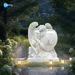 Статуя ангела на коленях с сердцем, мемориальный памятник из белого мрамора, скульптура для надгробия - Product Image 5