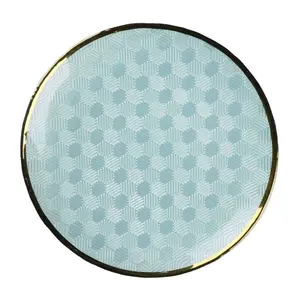 Modern Style High End Custom 13 Inch Golden Rim Honeycomb Pattern Dining Table Decoration Round Glass Wedding Charger Plate