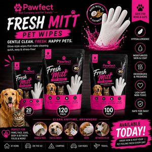Toallitas Húmedas para Mascotas Pawfect Fresh Mitt, Paquete de 20, Fórmula Suave Hipoalergénica con Aceite de Coco para Perros y Gatos - Product Image 2