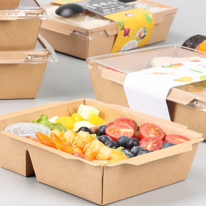 Kraft Paper Lunch <b>Box</b> Double Compartment Disposable Food Container For Sushi Salad Light Meal Takeout Eco Friendly Microwave - Product Image 2