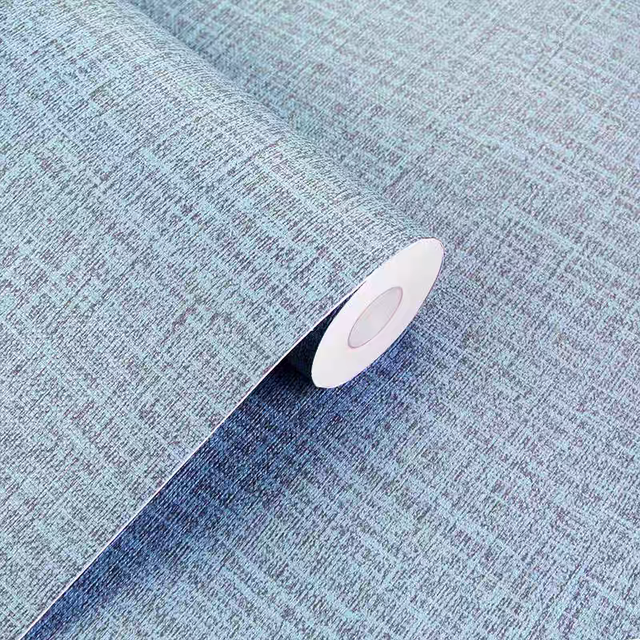 ORON DECO Factory Price Blue Linen Texture Interior Decorative Luxury Wall Paper PVC Self Adhesive Fabric Wallpaper for Wall