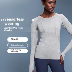 Women's Autumn Winter Long Sleeve Sports <b>Top</b> Breathable Stretchable for Running Fitness Leisure Yoga Solid Seamless Drawstring - Product Image 6