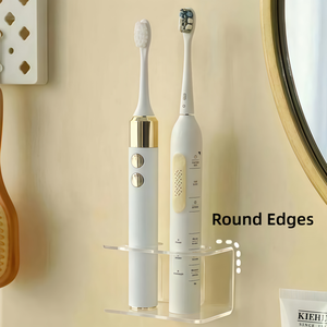 Support mural pour brosse à dents électrique en acrylique transparent, 2 couleurs, design à double trou sans perçage, sûr et stable avec adhésif sans trace - Product Image 3