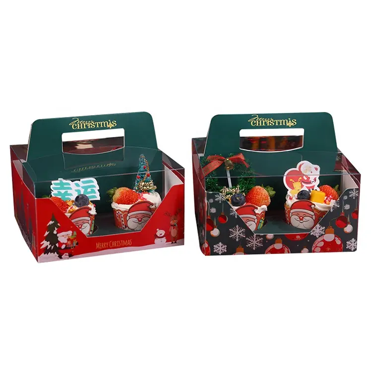 पुनर्नवीनीकरण क्राफ्ट पेपर क्रिसमस पैकेजिंग पारदर्शी केक बॉक्स पोर्टेबल बॉक्स केक पैकेजिंग उपहार बॉक्स