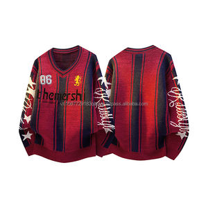 Camiseta de Fútbol Digital Jacquard Street para Hombre y Mujer, Estilo Deportivo Holgado y Moderno, Tejido Casual, Cuello Redondo, Forro de Algodón, Color Rojo Vino - Product Image 1