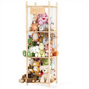 Organizador de Juguetes de Peluche de Madera con Red Elástica de Gran Capacidad para Cuarto de Niños, Sala de Juegos y Dormitorio - Product Image 1