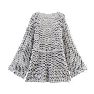 SHENZHU Suéter de Punto Calado con Cinturón para Mujer, Novedad de Primavera, Estilo Vintage, Manga Larga, Pullover Chic para Mujer - Product Image 2