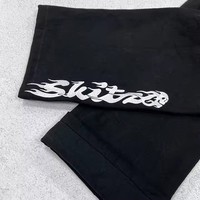 Jeans baggy streetwear personnalisés pour hommes, style Y2K gothique, broderie tête de mort, pantalon en denim noir à jambe large avec œillets métalliques, fabricant B2B