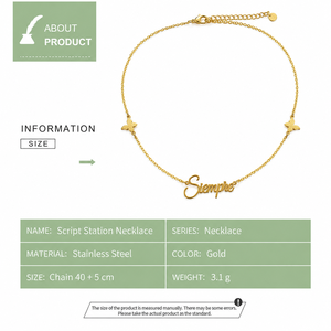 Collier en acier inoxydable doré avec inscription, design Siempre, chaîne fine réglable 40+5 cm, léger, 3,1 g - Product Image 2
