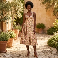 Robe d'été chic personnalisée à imprimé floral, dos nu, sans manches, col halter, coupe ajustée, sexy, pour les fêtes et les vacances, pour femmes